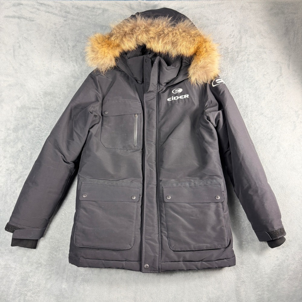 Eider Small Black Down Jacket Parka Fur Hood Stellar Gorpcore Utility Coat